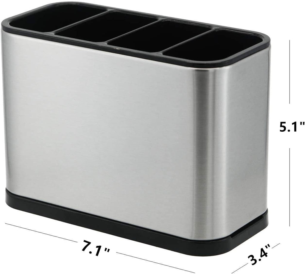 Kitchen Utensil Crock Holder 4 Divider Stainless Steel Kitchen Storage Organiser Cutlery Holder Anti Slip Water Draining Design Easy to Clean for All Kitchens Countertop