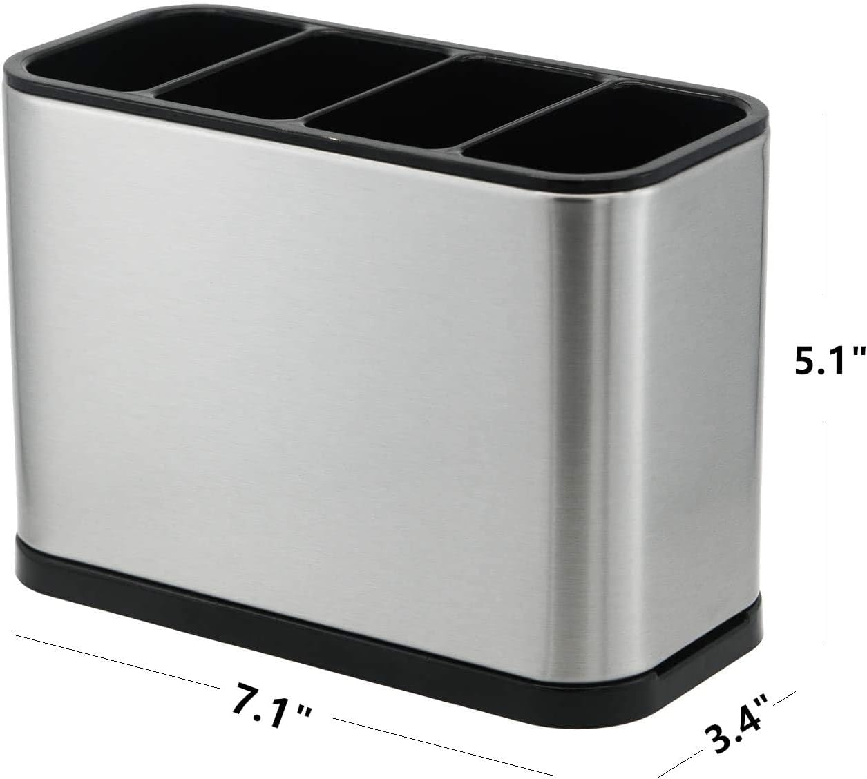 Kitchen Utensil Crock Holder 4 Divider Stainless Steel Kitchen Storage Organiser Cutlery Holder Anti Slip Water Draining Design Easy to Clean for All Kitchens Countertop