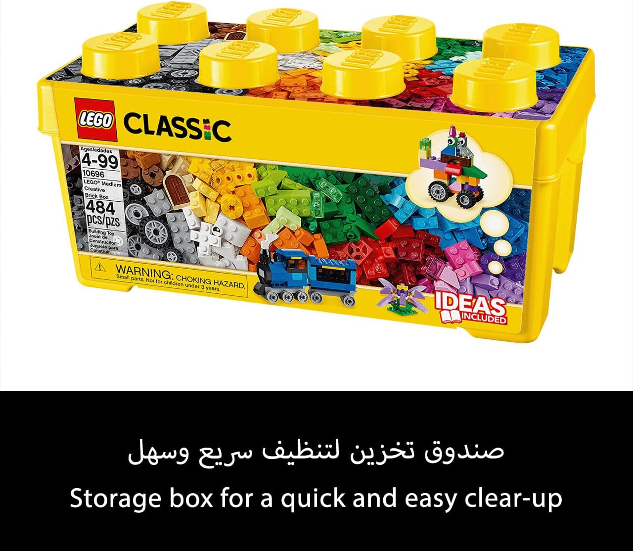 LEGO 10696 Classic Medium Creative Brick Box – Colourful Building Set with Wheels, Windows, Eyes & Green Base Plate for Kids 4+