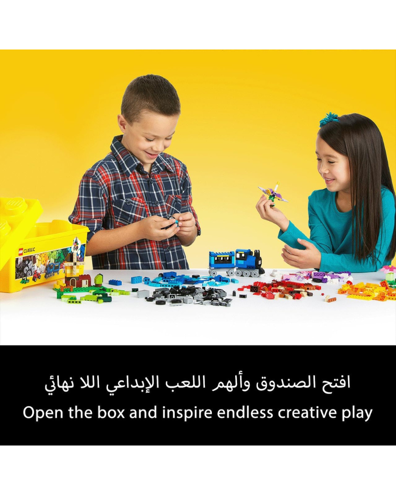 LEGO 10696 Classic Medium Creative Brick Box – Colourful Building Set with Wheels, Windows, Eyes & Green Base Plate for Kids 4+