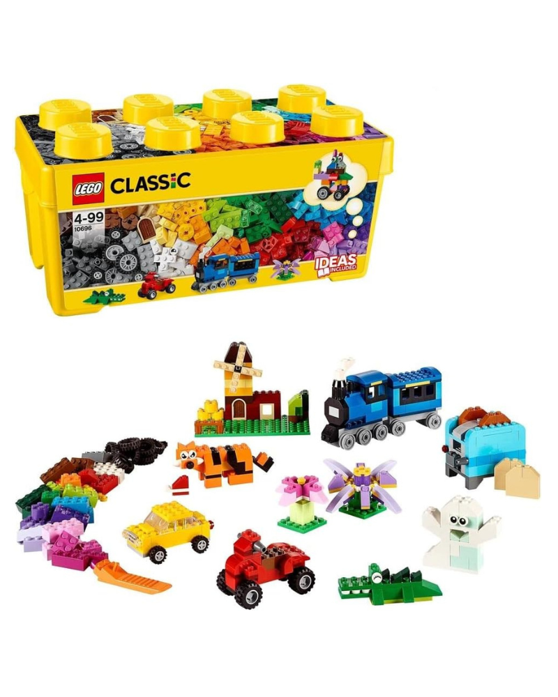 LEGO 10696 Classic Medium Creative Brick Box – Colourful Building Set with Wheels, Windows, Eyes & Green Base Plate for Kids 4+