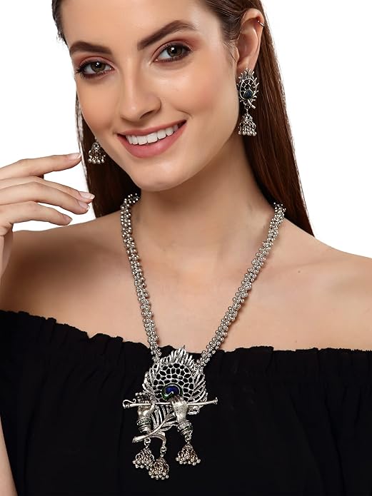 Latest Stylish Traditional Oxidised Silver Necklace Jewellery Set for Women | Boho Afghani Pearl Diamond Look Jewelry Set