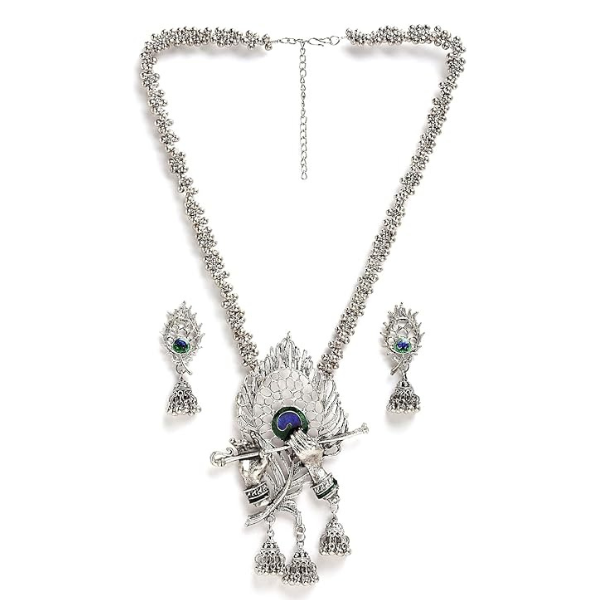 Latest Stylish Traditional Oxidised Silver Necklace Jewellery Set for Women | Boho Afghani Pearl Diamond Look Jewelry Set