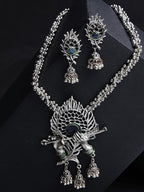 Latest Stylish Traditional Oxidised Silver Necklace Jewellery Set for Women | Boho Afghani Pearl Diamond Look Jewelry Set