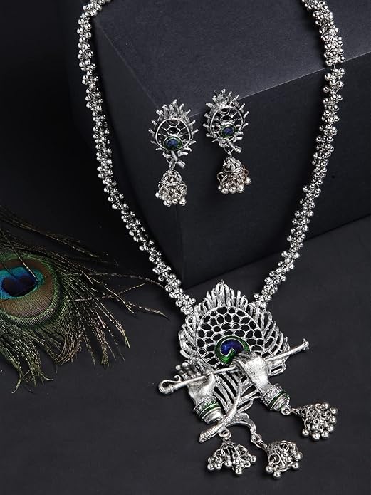 Latest Stylish Traditional Oxidised Silver Necklace Jewellery Set for Women | Boho Afghani Pearl Diamond Look Jewelry Set