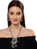 Latest Stylish Traditional Oxidised Silver Necklace Jewellery Set for Women | Boho Afghani Pearl Diamond Look Jewelry Set