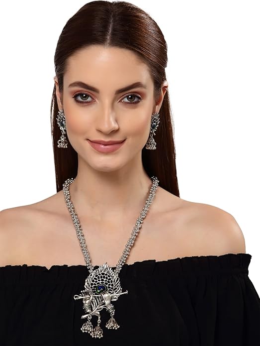 Latest Stylish Traditional Oxidised Silver Necklace Jewellery Set for Women | Boho Afghani Pearl Diamond Look Jewelry Set