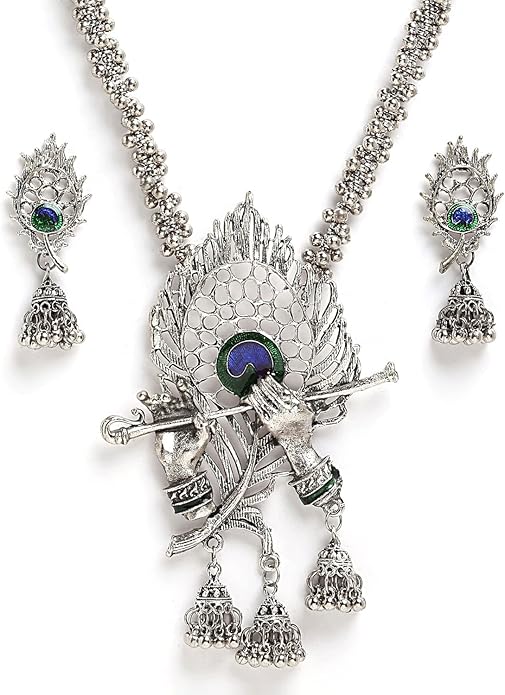 Latest Stylish Traditional Oxidised Silver Necklace Jewellery Set for Women | Boho Afghani Pearl Diamond Look Jewelry Set