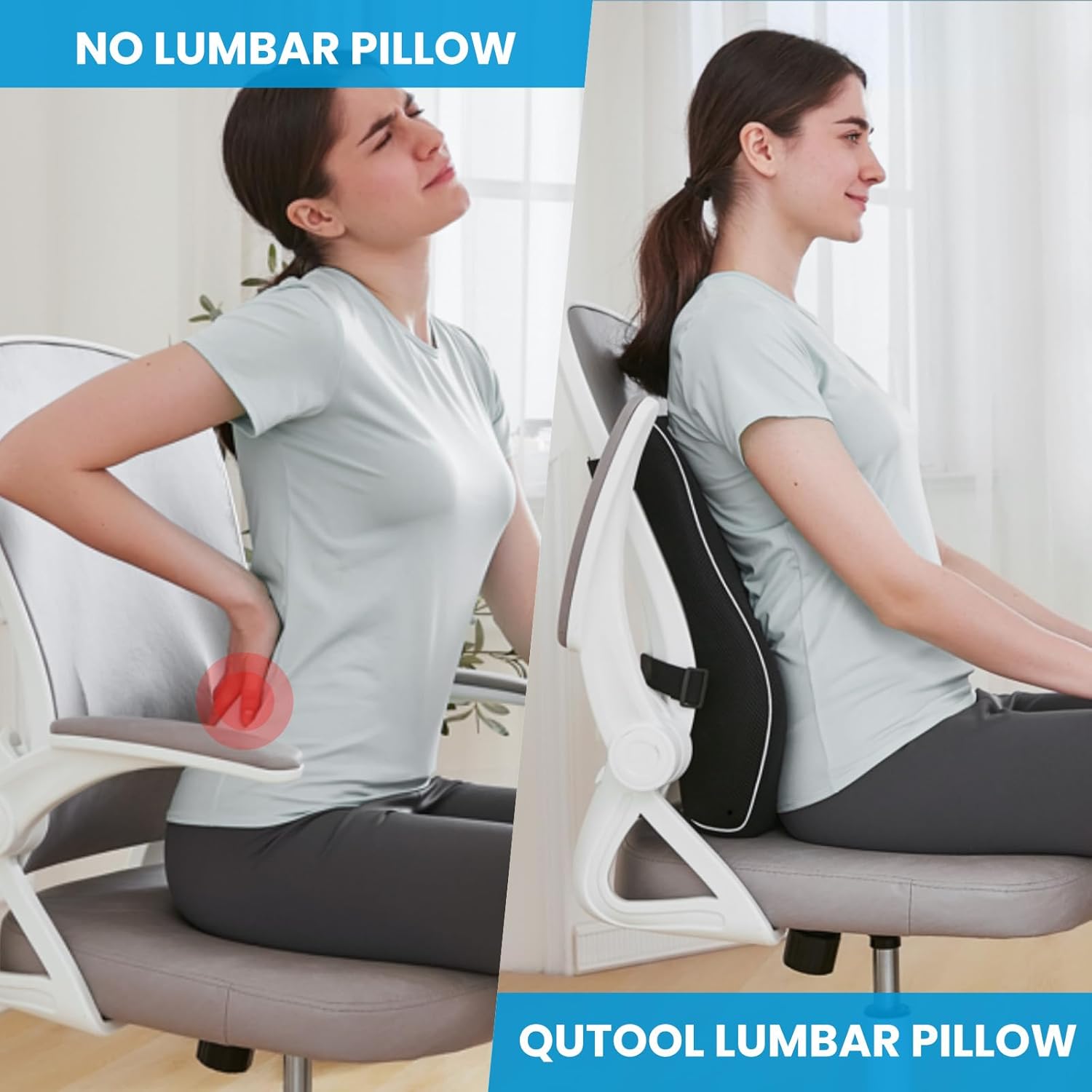 Lumbar Support Pillow for Office Chair – Memory Foam Back Cushion for Back Pain Relief & Posture Correction | Ergonomic Car Seat Pillow with Breathable Mesh Cover & Dual Adjustable Straps