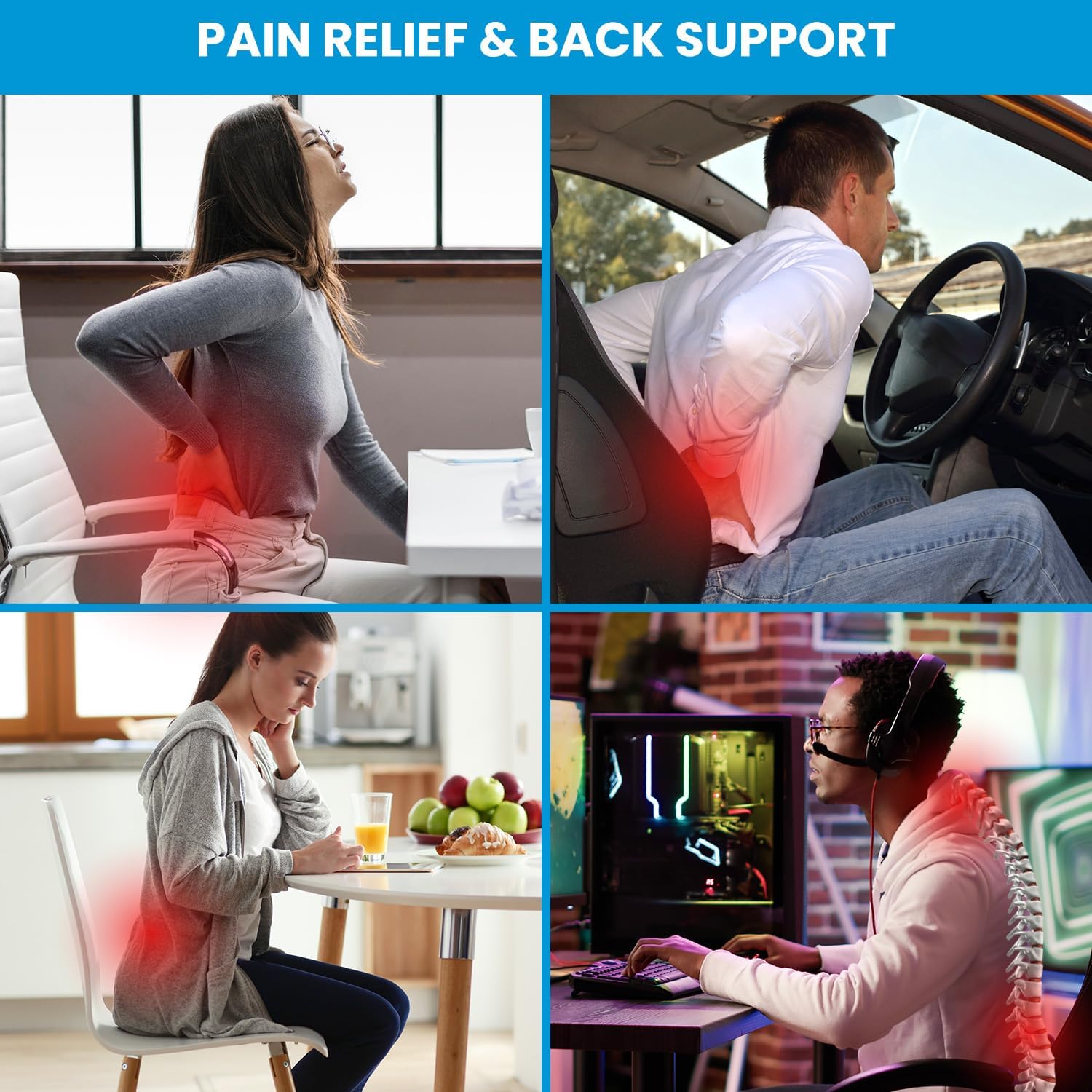 Lumbar Support Pillow for Office Chair – Memory Foam Back Cushion for Back Pain Relief & Posture Correction | Ergonomic Car Seat Pillow with Breathable Mesh Cover & Dual Adjustable Straps