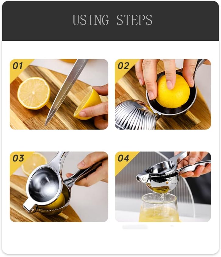 Manual Lemon Squeezer – Heavy Duty Lemon & Lime Hand Press Juicer, Large Capacity Citrus Extractor, Zinc Alloy Construction, Rust Resistant, Dishwasher Safe, Easy to Clean (Silver)
