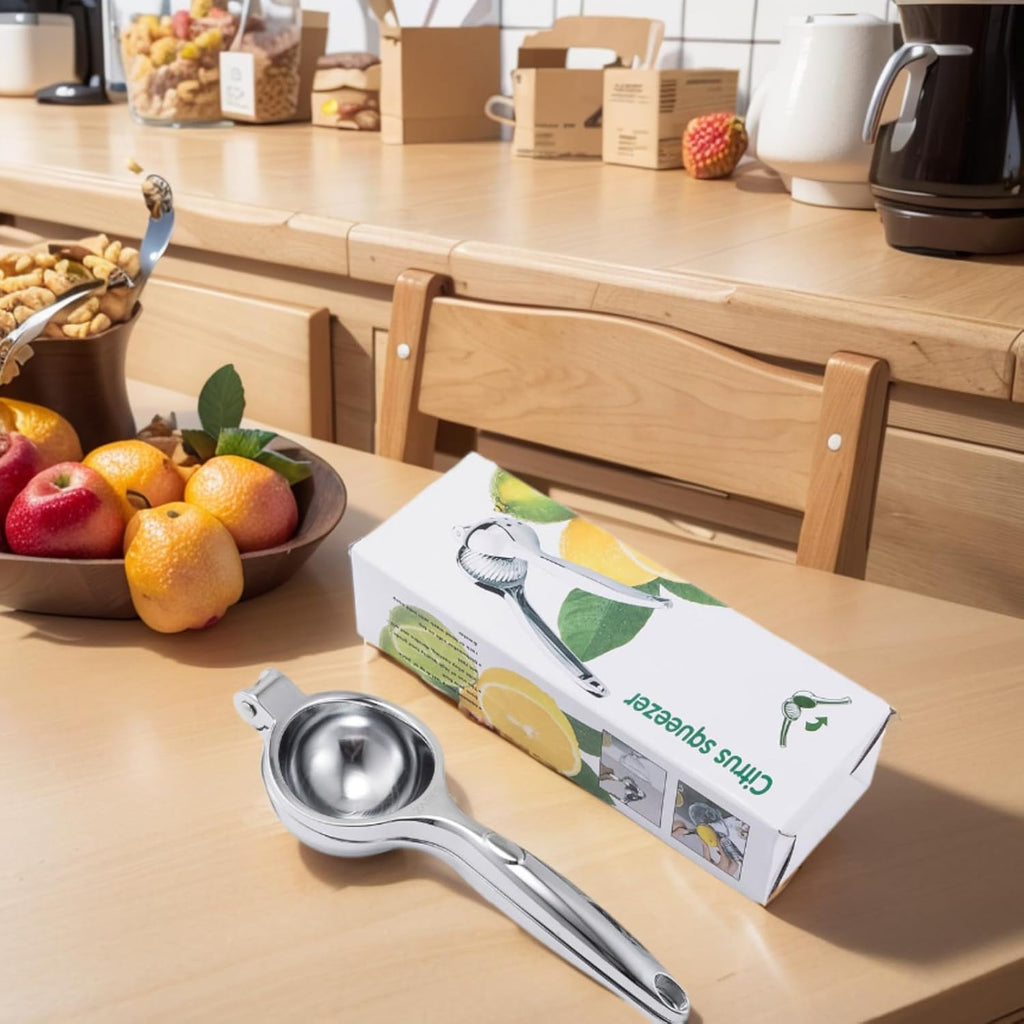 Manual Lemon Squeezer – Heavy Duty Lemon & Lime Hand Press Juicer, Large Capacity Citrus Extractor, Zinc Alloy Construction, Rust Resistant, Dishwasher Safe, Easy to Clean (Silver)