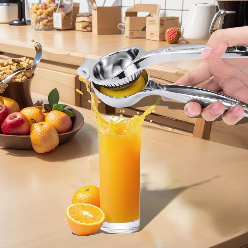 Manual Lemon Squeezer – Heavy Duty Lemon & Lime Hand Press Juicer, Large Capacity Citrus Extractor, Zinc Alloy Construction, Rust Resistant, Dishwasher Safe, Easy to Clean (Silver)