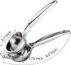 Manual Lemon Squeezer – Heavy Duty Lemon & Lime Hand Press Juicer, Large Capacity Citrus Extractor, Zinc Alloy Construction, Rust Resistant, Dishwasher Safe, Easy to Clean (Silver)