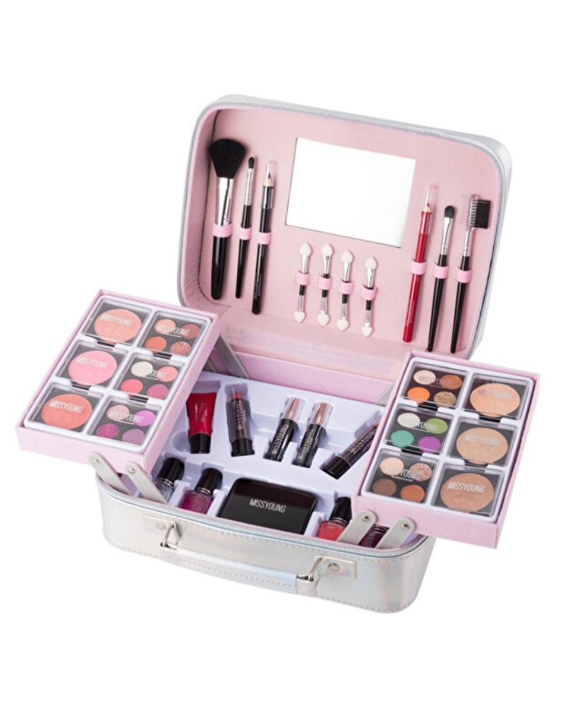 Missyoung Portable Multifunctional Cosmetic Bag – Long-Lasting Glitter Eyeshadow & Lipstick Makeup Set | All-in-One Travel Beauty Kit for Face, Eyes & Lips