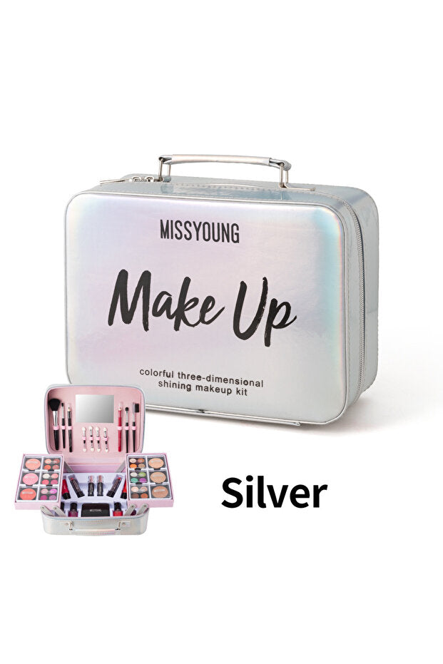 Missyoung Portable Multifunctional Cosmetic Bag – Long-Lasting Glitter Eyeshadow & Lipstick Makeup Set | All-in-One Travel Beauty Kit for Face, Eyes & Lips