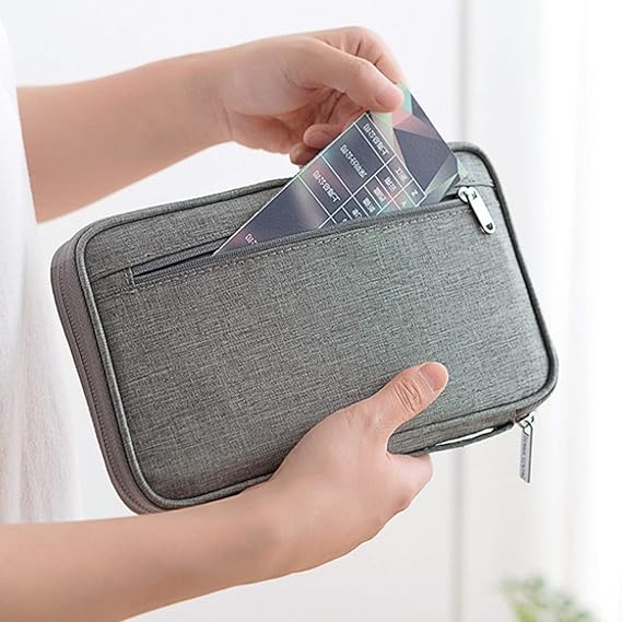 Multifunction Convenient and Practical Travel Wallet RFID Blocking Document Organizer Bag, Family Passport Holder, Grey