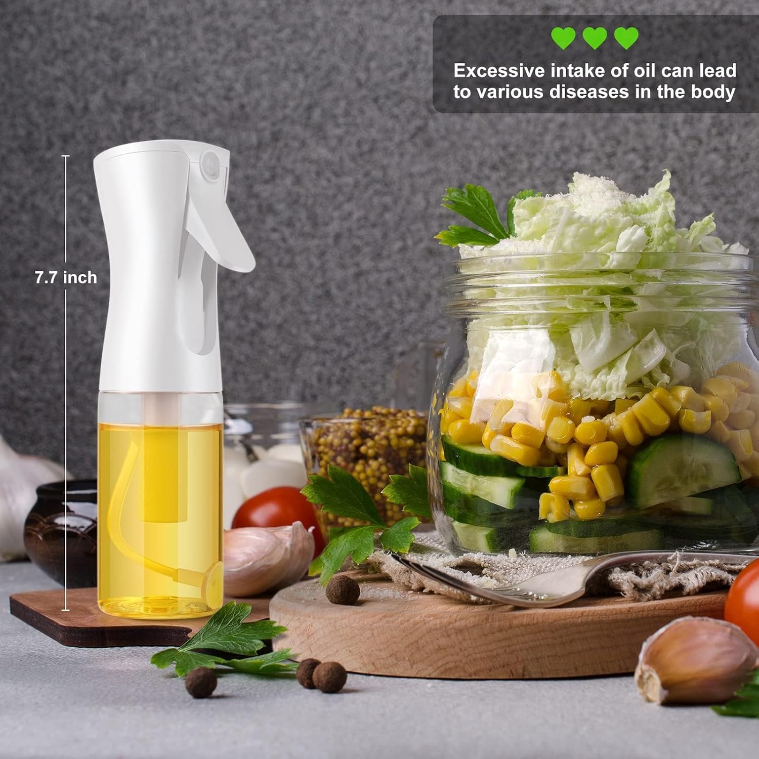 Oil Sprayer for Cooking – 200ml Olive Oil Sprayer Mister Bottle, PET Food-Grade Oil Dispenser for Air Fryer, Salad, Baking, BBQ & Frying, Eco-Friendly Kitchen Gadget with Precise Oil Control (White/Clear)