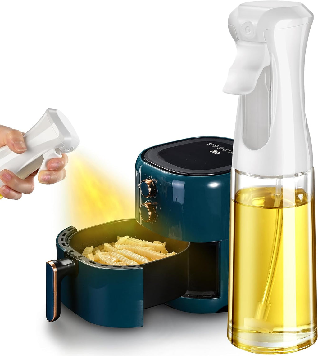 Oil Sprayer for Cooking – 200ml Olive Oil Sprayer Mister Bottle, PET Food-Grade Oil Dispenser for Air Fryer, Salad, Baking, BBQ & Frying, Eco-Friendly Kitchen Gadget with Precise Oil Control (White/Clear)