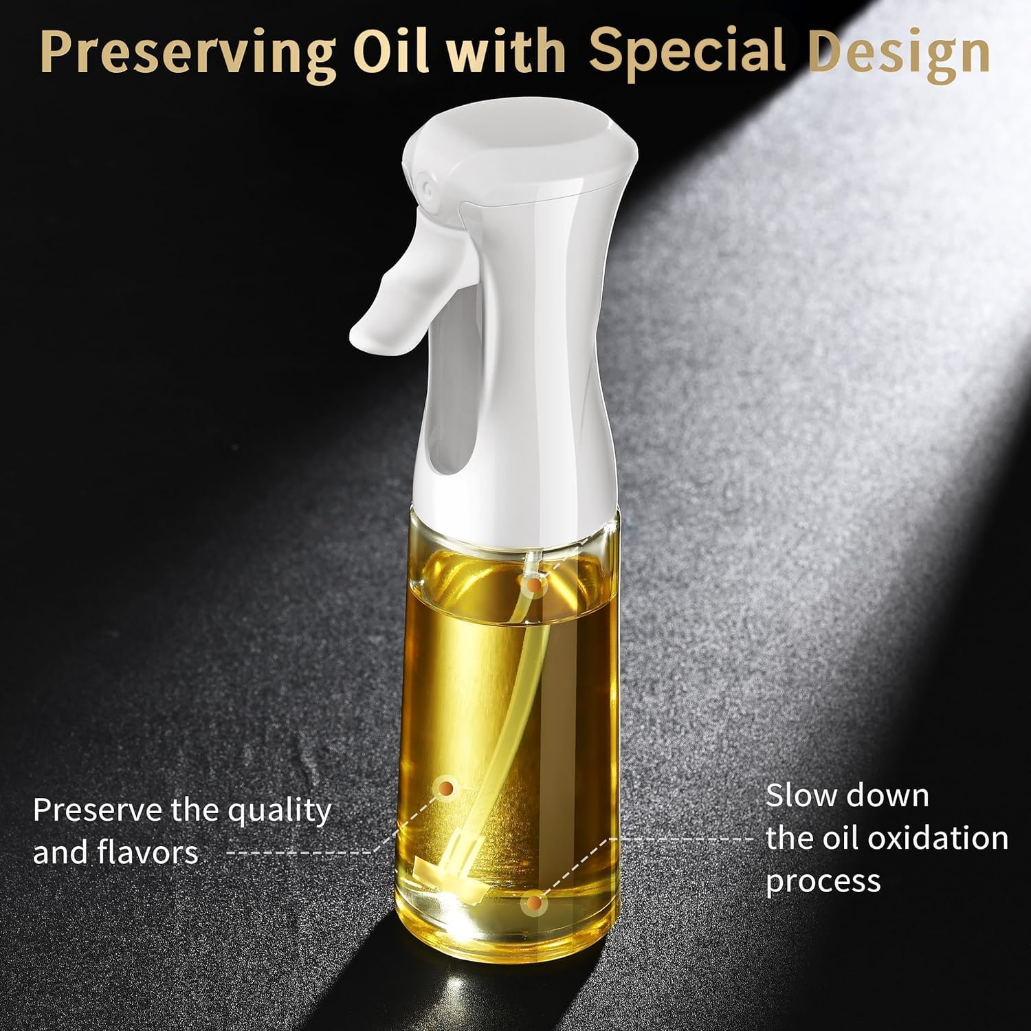 Oil Sprayer for Cooking – 200ml Olive Oil Sprayer Mister Bottle, PET Food-Grade Oil Dispenser for Air Fryer, Salad, Baking, BBQ & Frying, Eco-Friendly Kitchen Gadget with Precise Oil Control (White/Clear)