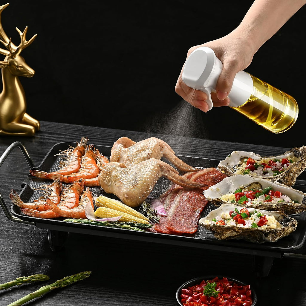 Oil Sprayer for Cooking – 200ml Olive Oil Sprayer Mister Bottle, PET Food-Grade Oil Dispenser for Air Fryer, Salad, Baking, BBQ & Frying, Eco-Friendly Kitchen Gadget with Precise Oil Control (White/Clear)