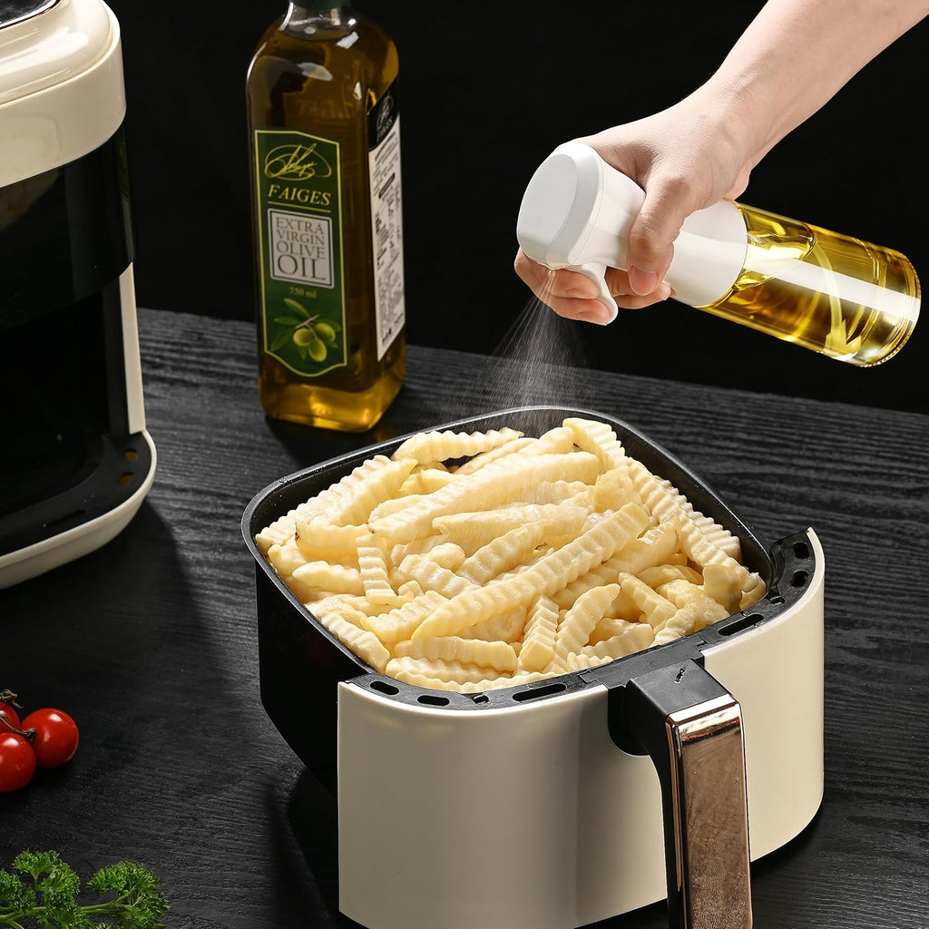 Oil Sprayer for Cooking – 200ml Olive Oil Sprayer Mister Bottle, PET Food-Grade Oil Dispenser for Air Fryer, Salad, Baking, BBQ & Frying, Eco-Friendly Kitchen Gadget with Precise Oil Control (White/Clear)