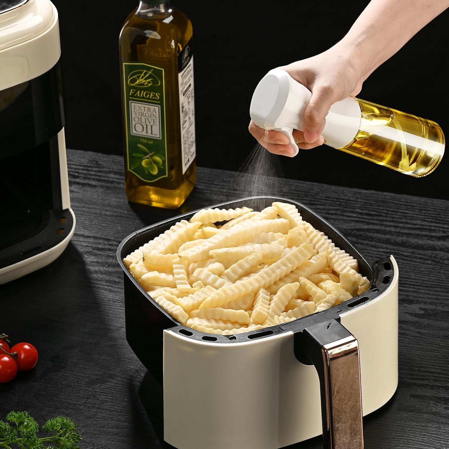 Oil Sprayer for Cooking – 200ml Olive Oil Sprayer Mister Bottle, PET Food-Grade Oil Dispenser for Air Fryer, Salad, Baking, BBQ & Frying, Eco-Friendly Kitchen Gadget with Precise Oil Control (White/Clear)