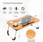 Portable Folding Bed Table for Laptop (Beige) – Adjustable Foldable Laptop Desk with iPad Slot & Cup Holder | Non-Slip Legs, Lightweight Study Table for Bed, Sofa, Floor & Camping (60×40×28cm)