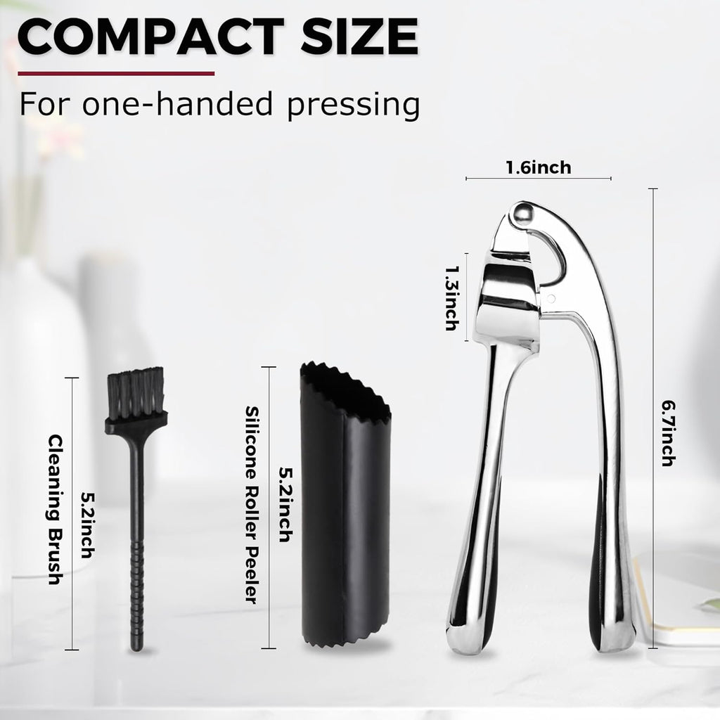 Premium Garlic Press and Mincer Set with Silicone Roller Peeler & Cleaning Brush, Easy to Squeeze, Rust Proof Zinc Alloy, Dishwasher Safe Professional Ginger Crusher for Kitchen