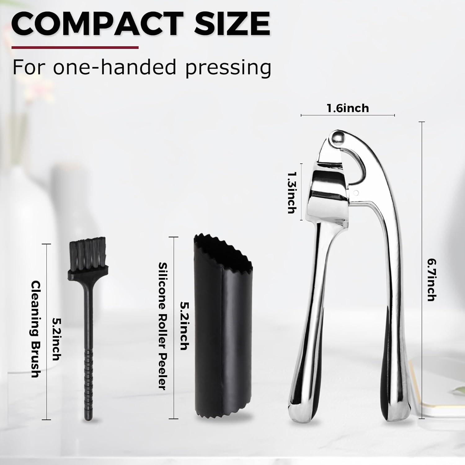 Premium Garlic Press and Mincer Set with Silicone Roller Peeler & Cleaning Brush, Easy to Squeeze, Rust Proof Zinc Alloy, Dishwasher Safe Professional Ginger Crusher for Kitchen