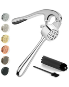Premium Garlic Press and Mincer Set with Silicone Roller Peeler & Cleaning Brush, Easy to Squeeze, Rust Proof Zinc Alloy, Dishwasher Safe Professional Ginger Crusher for Kitchen