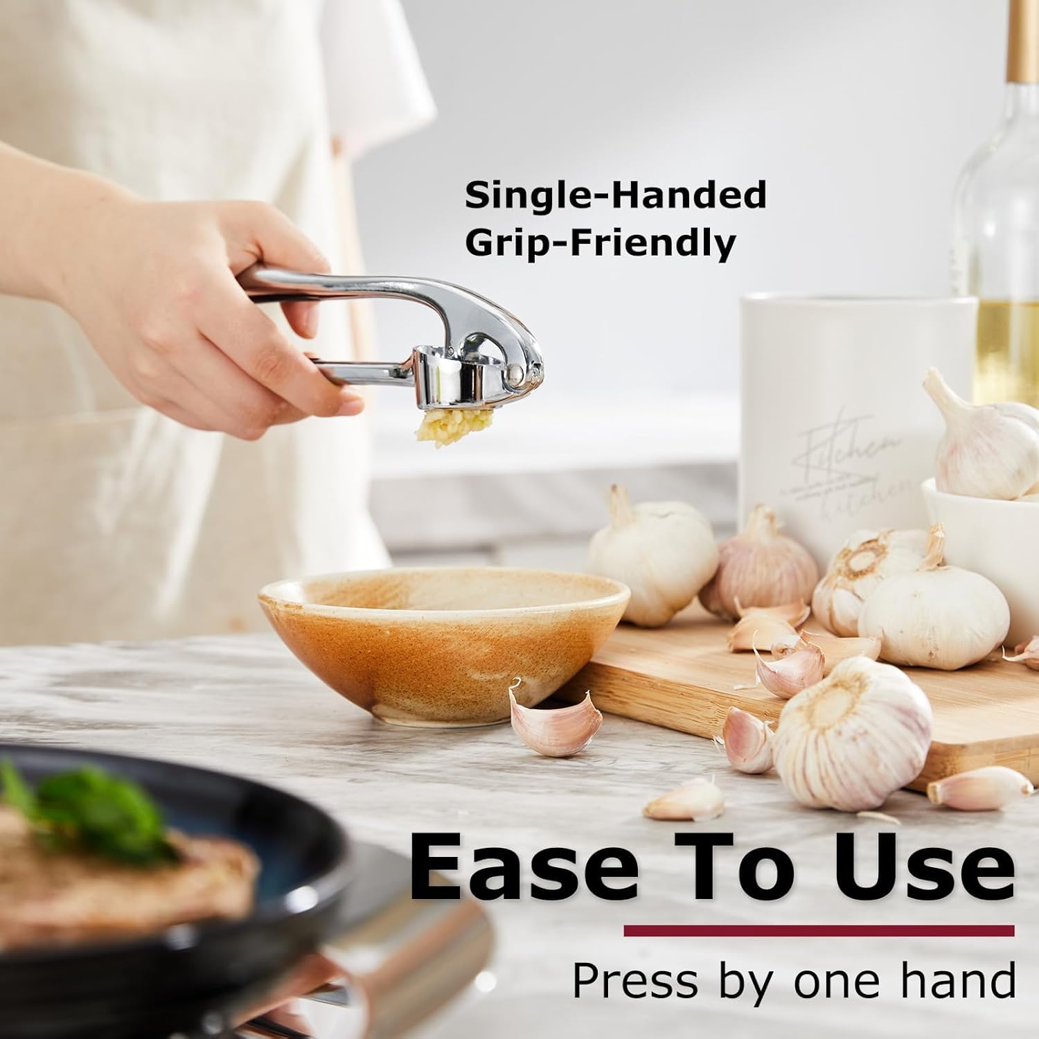 Premium Garlic Press and Mincer Set with Silicone Roller Peeler & Cleaning Brush, Easy to Squeeze, Rust Proof Zinc Alloy, Dishwasher Safe Professional Ginger Crusher for Kitchen