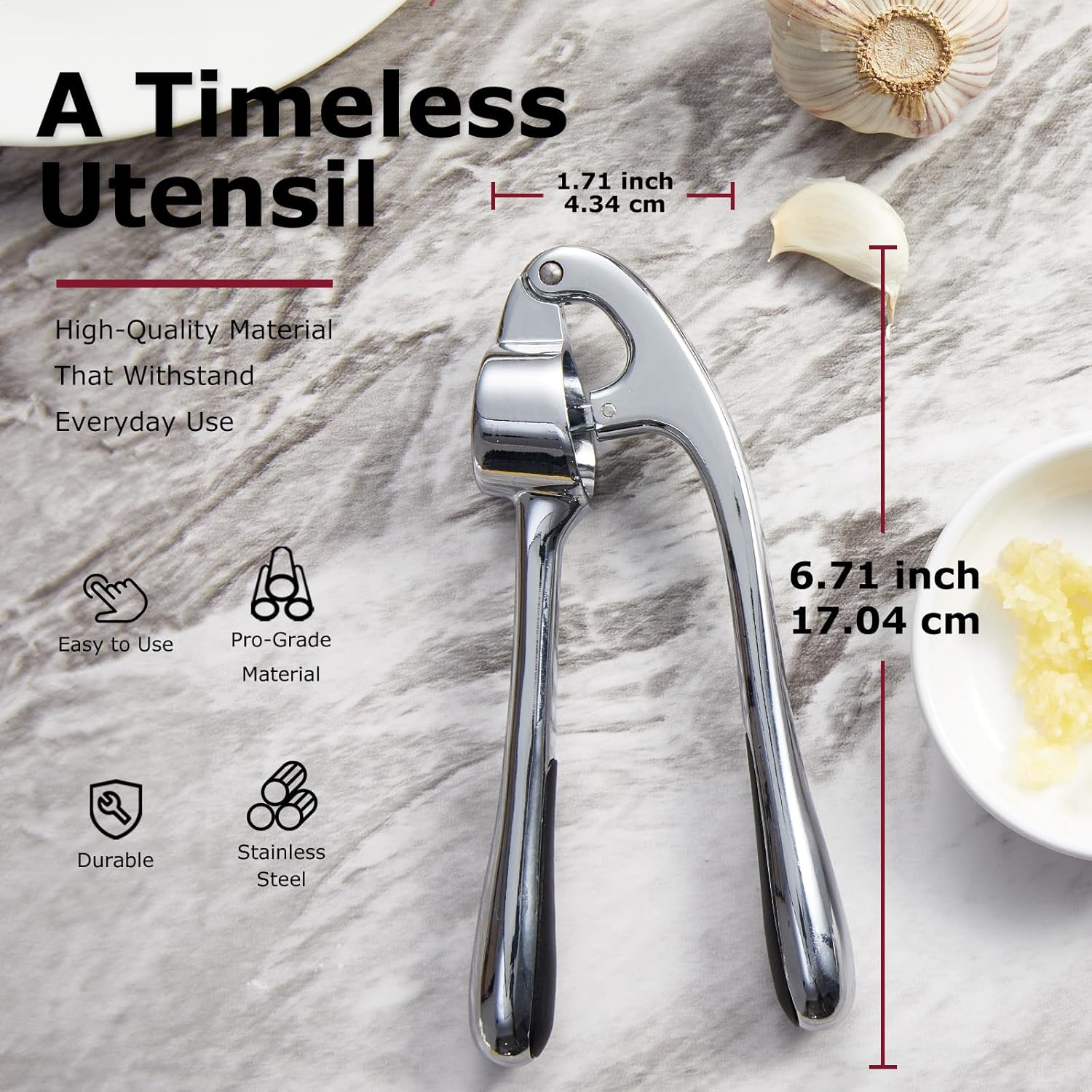 Premium Garlic Press and Mincer Set with Silicone Roller Peeler & Cleaning Brush, Easy to Squeeze, Rust Proof Zinc Alloy, Dishwasher Safe Professional Ginger Crusher for Kitchen