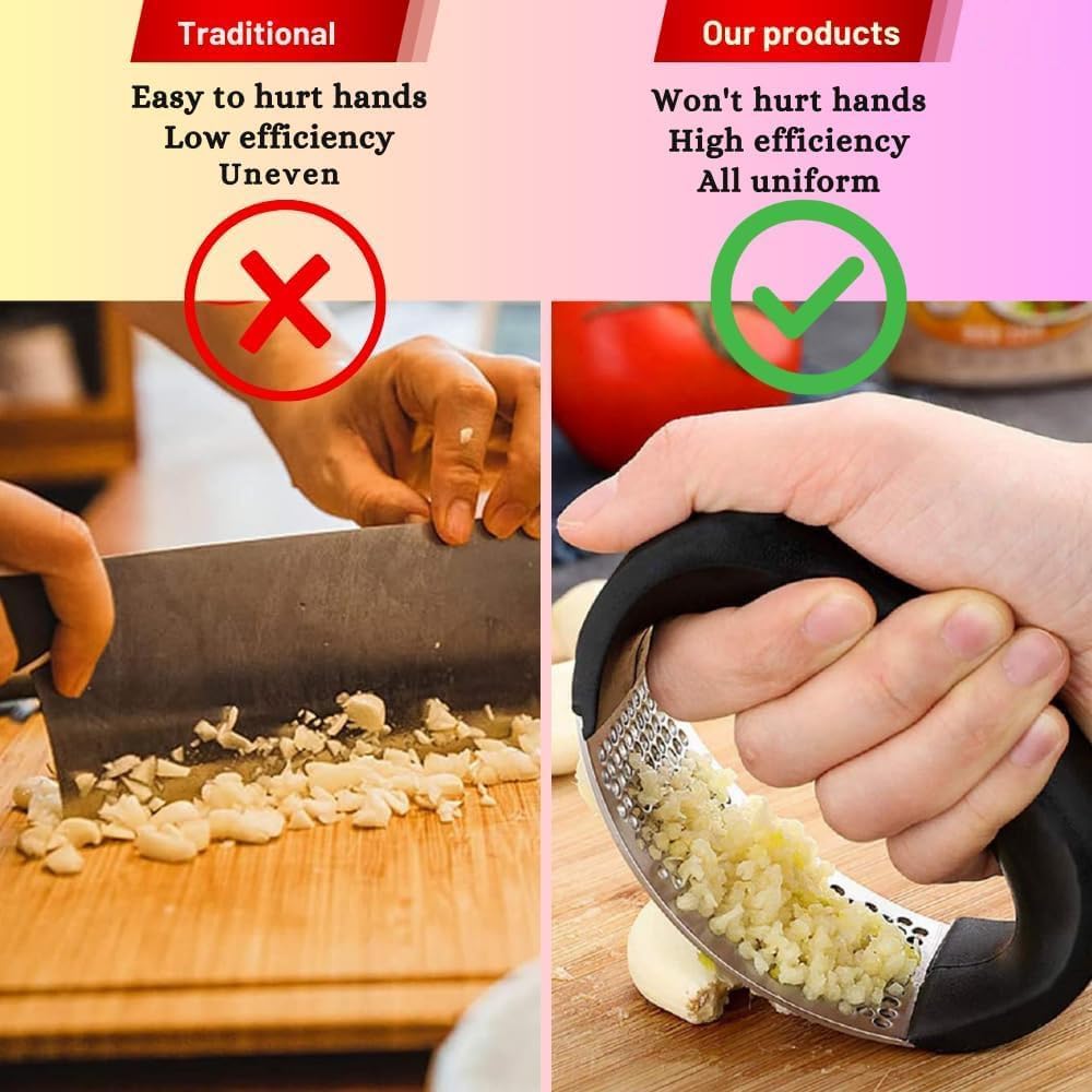 Robust Stainless Steel Garlic Mincer and Masher – Professional Garlic Crusher, Easy to Use & Clean, Ergonomic Handle, Dishwasher Safe Ginger Crusher & Garlic Press for Effortless Cooking