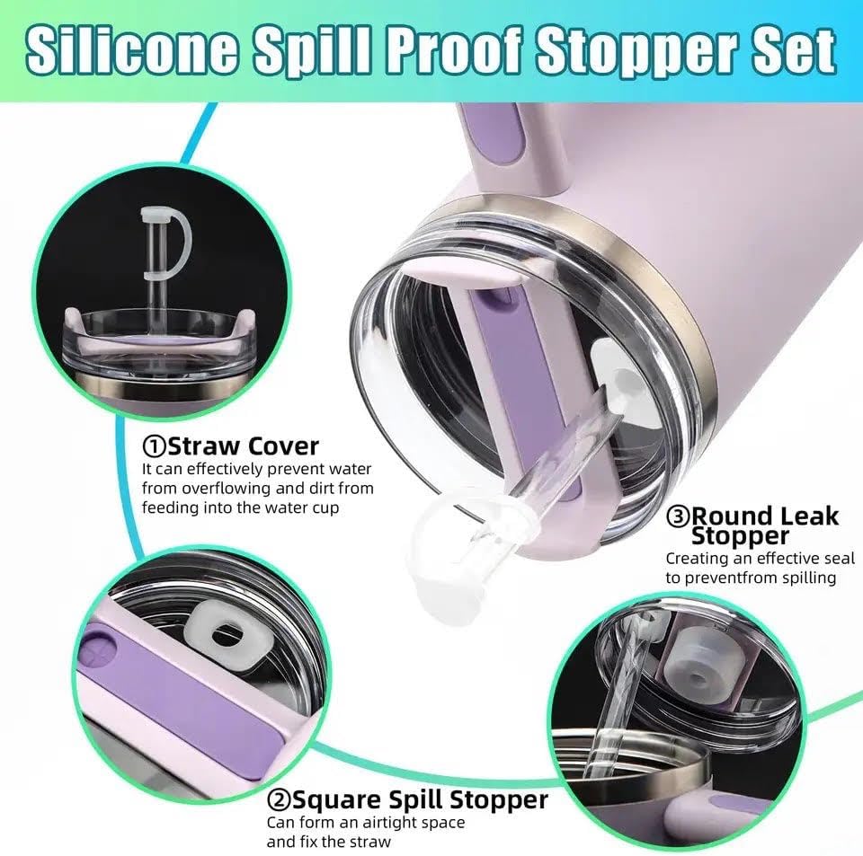 Silicone Spill Stopper Set for Stanley Cup 40oz/30oz – 3-Pack with Straw Covers & Leak Stoppers