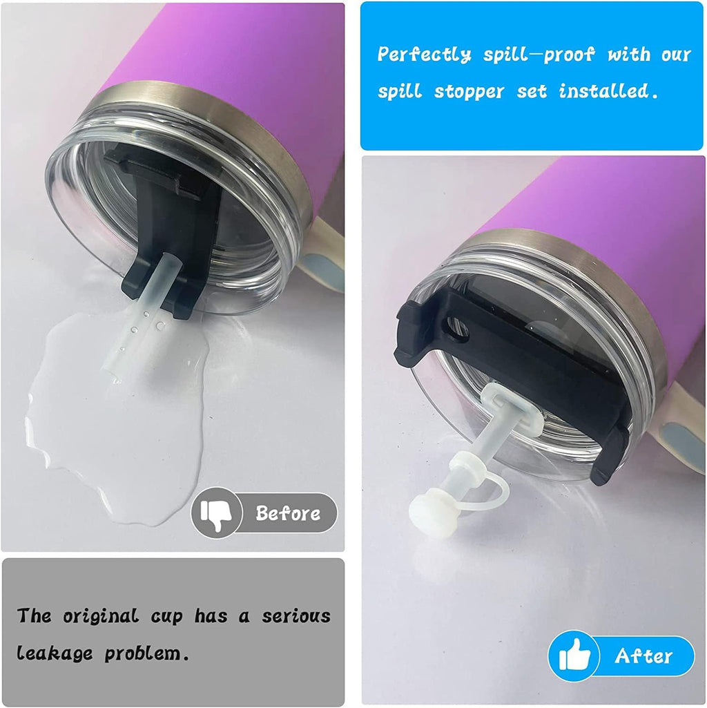 Silicone Spill Stopper Set for Stanley Cup 40oz/30oz – 3-Pack with Straw Covers & Leak Stoppers