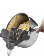 Snap N Strain Silicone Pot Strainer – Adjustable Clip-On Pasta Strainer for Pots, Pans & Bowls, Heat Resistant up to 400°F, Space-Saving Collapsible Design, Dishwasher Safe Kitchen Tool (Gray)