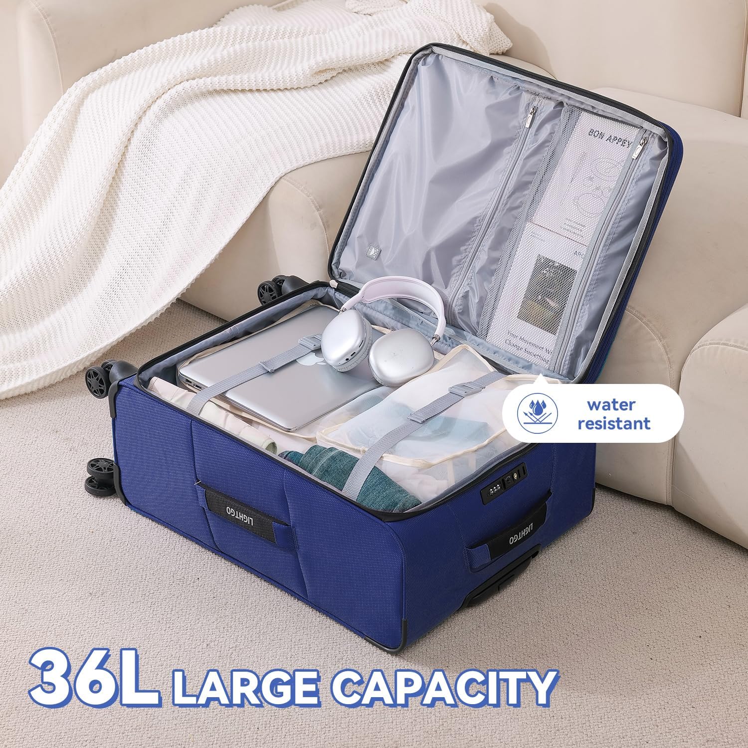 Softside Luggage Collection – Expandable Design with Smooth 360° Spinner Wheels 20"/24"/28" Sizes for Weekend Getaways to Extended Trips (Navy blue, 20inch)