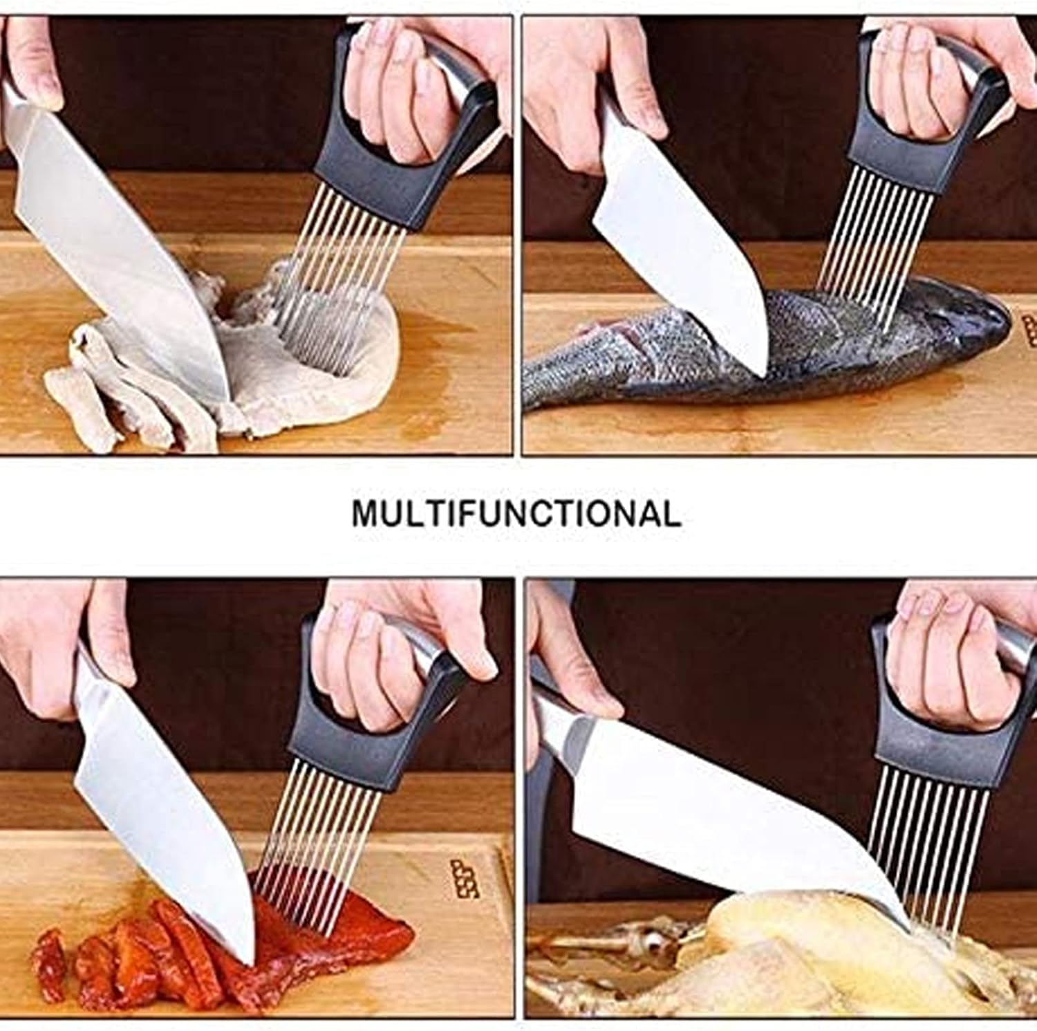 Stainless Steel Onion Holder & Slicer – Food Slice Assistant for Vegetables, Fruits, Meat & More