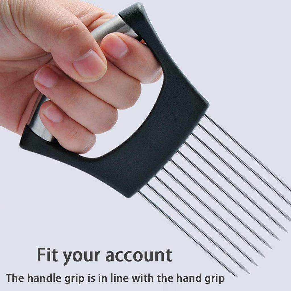 Stainless Steel Onion Holder & Slicer – Food Slice Assistant for Vegetables, Fruits, Meat & More