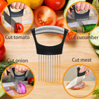 Stainless Steel Onion Holder & Slicer – Food Slice Assistant for Vegetables, Fruits, Meat & More