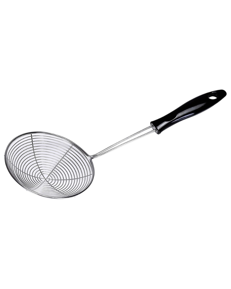 Stainless Steel Skimmer Spoon – 11.5 CM Wire Strainer Ladle with Long Handle for Frying, Noodles, Pasta, Fries, Hot Pot, and Deep-Frying – Durable Stainless Steel Mesh Net Strainer, Dishwasher Safe (Silver)