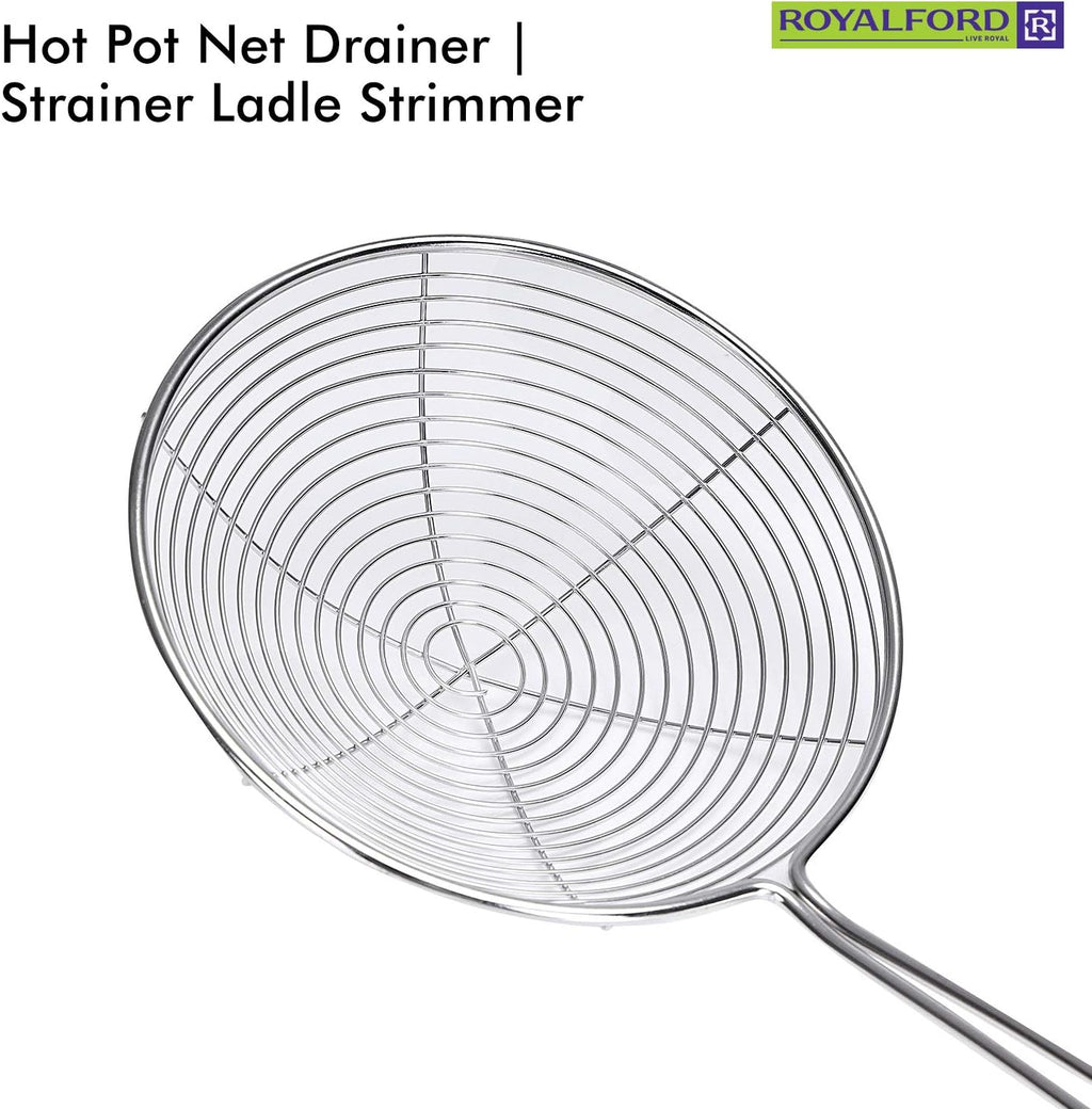 Stainless Steel Skimmer Spoon – 11.5 CM Wire Strainer Ladle with Long Handle for Frying, Noodles, Pasta, Fries, Hot Pot, and Deep-Frying – Durable Stainless Steel Mesh Net Strainer, Dishwasher Safe (Silver)
