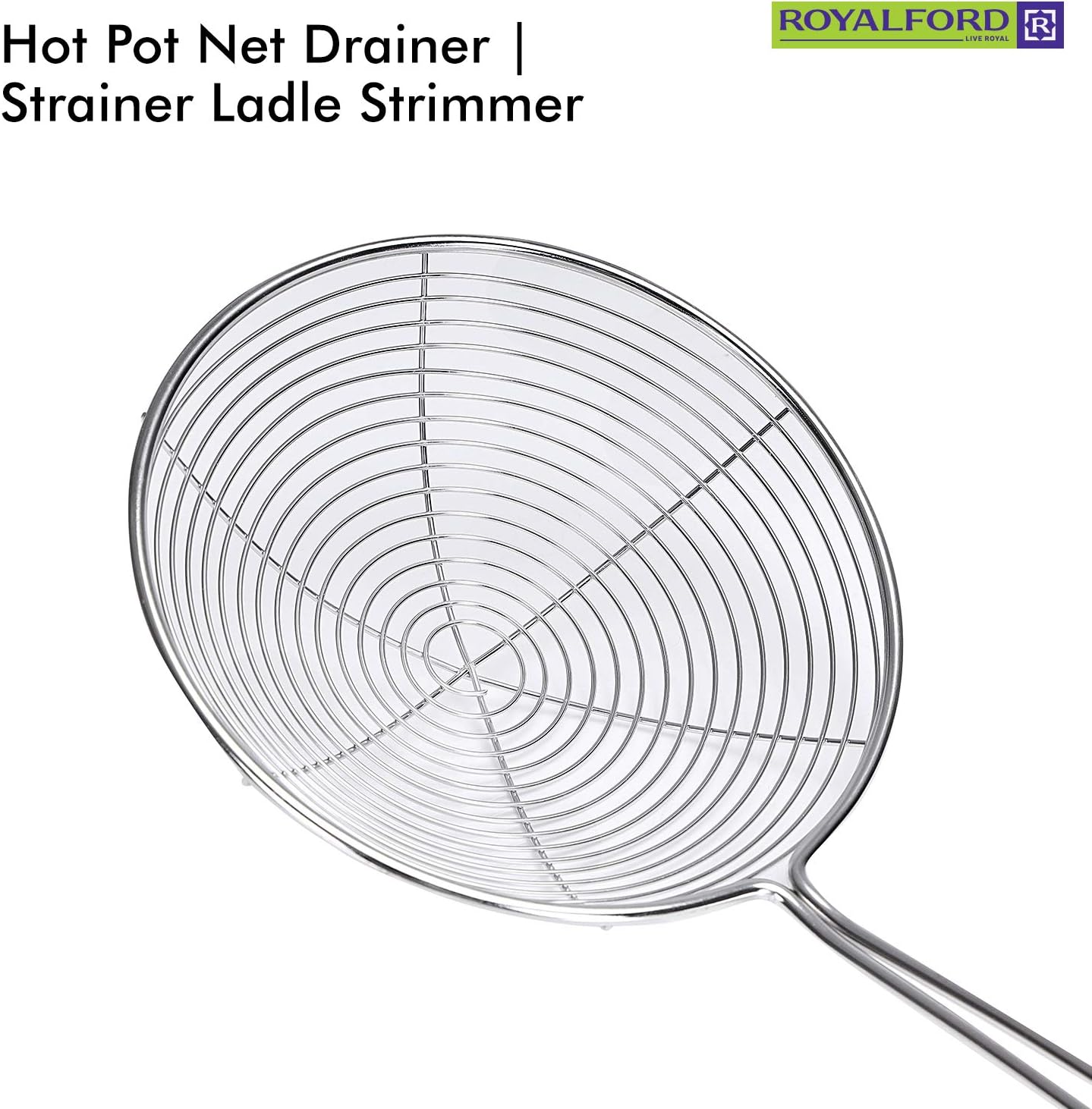 Stainless Steel Skimmer Spoon – 11.5 CM Wire Strainer Ladle with Long Handle for Frying, Noodles, Pasta, Fries, Hot Pot, and Deep-Frying – Durable Stainless Steel Mesh Net Strainer, Dishwasher Safe (Silver)
