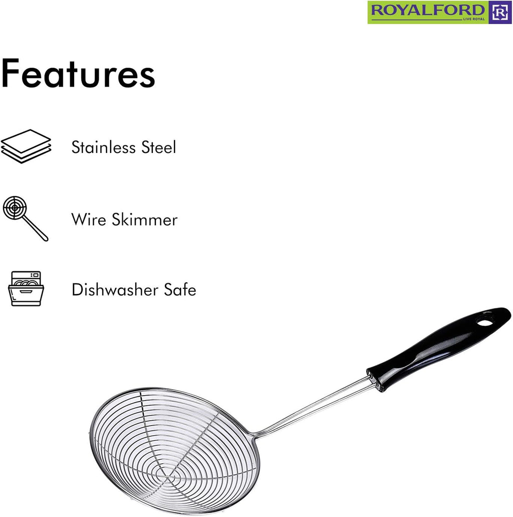 Stainless Steel Skimmer Spoon – 11.5 CM Wire Strainer Ladle with Long Handle for Frying, Noodles, Pasta, Fries, Hot Pot, and Deep-Frying – Durable Stainless Steel Mesh Net Strainer, Dishwasher Safe (Silver)
