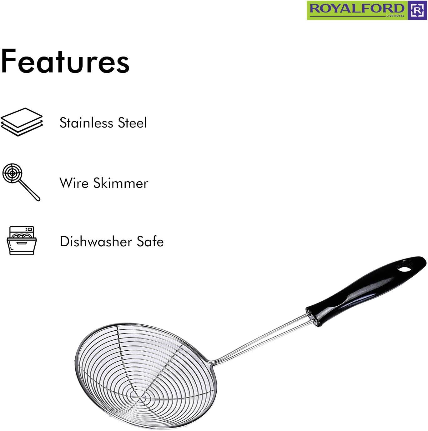 Stainless Steel Skimmer Spoon – 11.5 CM Wire Strainer Ladle with Long Handle for Frying, Noodles, Pasta, Fries, Hot Pot, and Deep-Frying – Durable Stainless Steel Mesh Net Strainer, Dishwasher Safe (Silver)