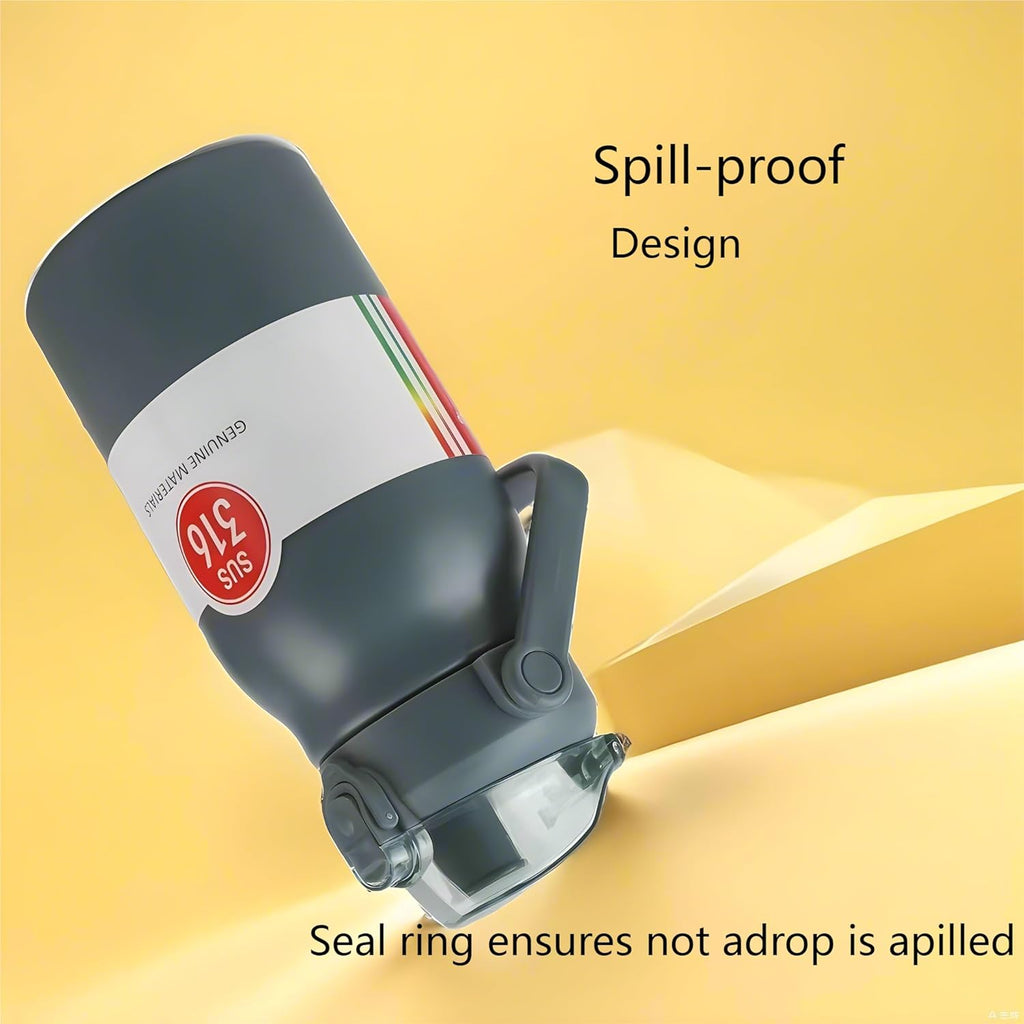 Stainless Steel Water Bottle with Straw – 32 oz Insulated Leakproof Bottle for Sports & Outdoors, Grey Blue