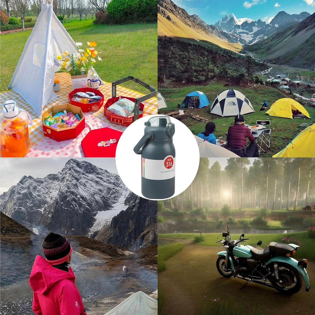 Stainless Steel Water Bottle with Straw – 32 oz Insulated Leakproof Bottle for Sports & Outdoors, Grey Blue