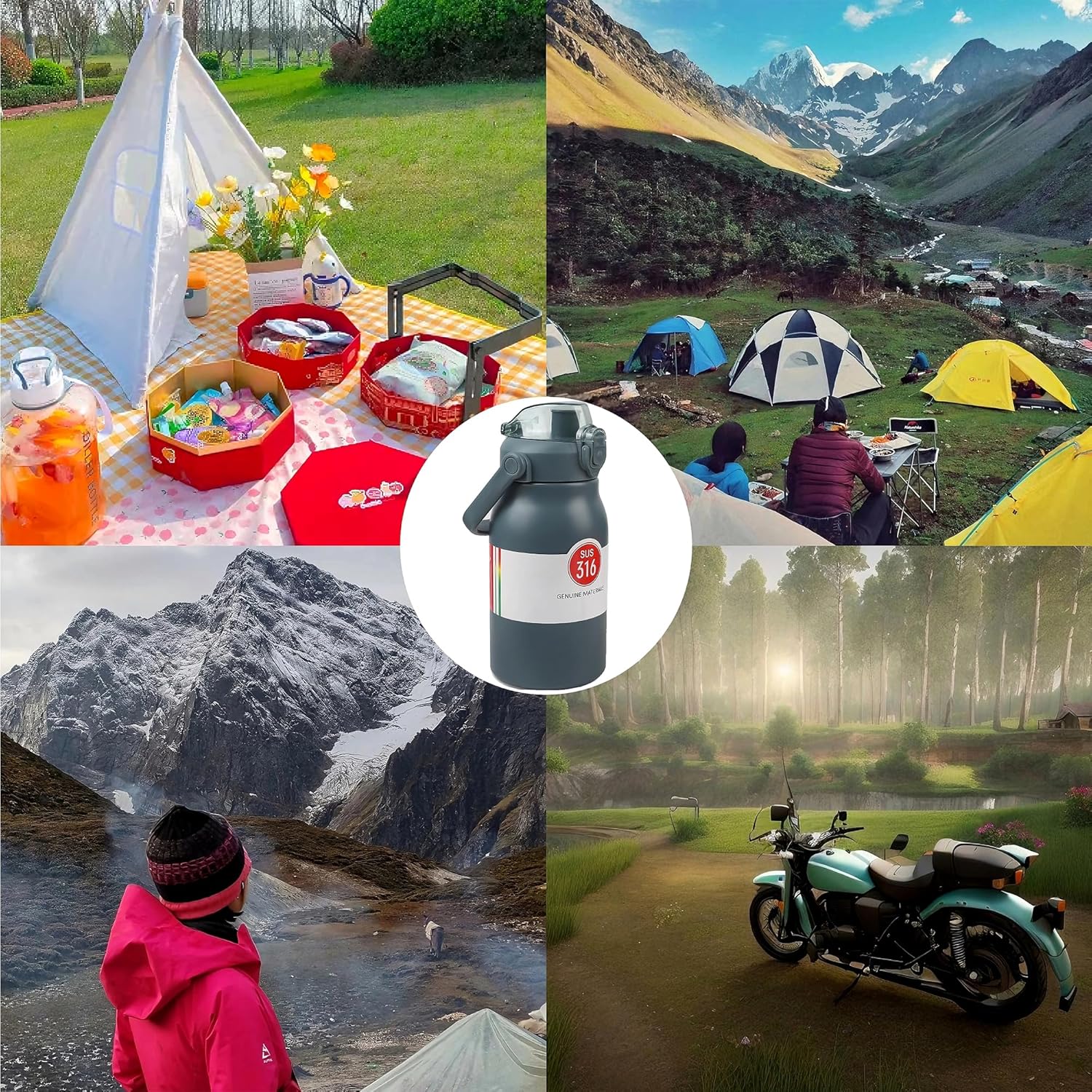 Stainless Steel Water Bottle with Straw – 32 oz Insulated Leakproof Bottle for Sports & Outdoors, Grey Blue