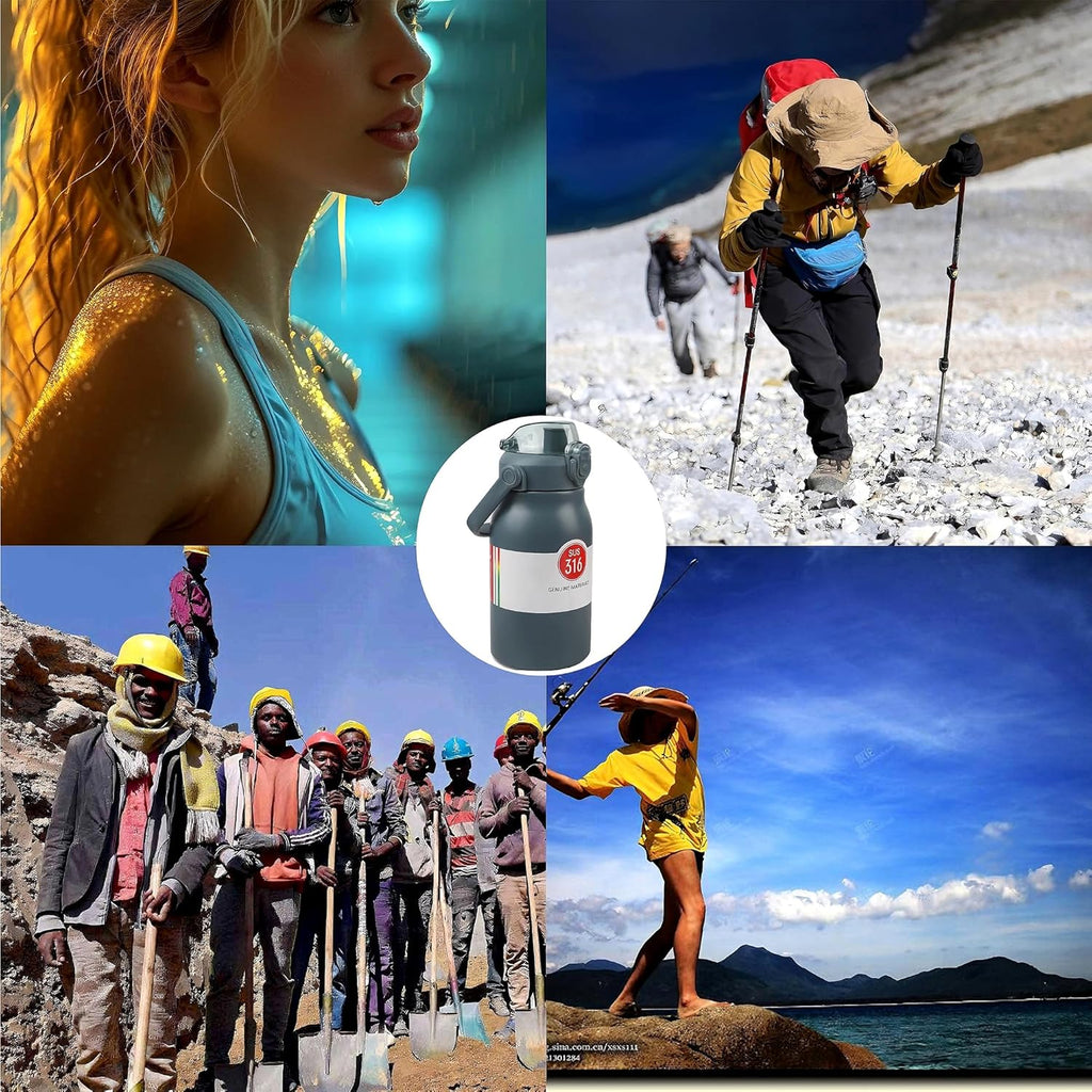 Stainless Steel Water Bottle with Straw – 32 oz Insulated Leakproof Bottle for Sports & Outdoors, Grey Blue